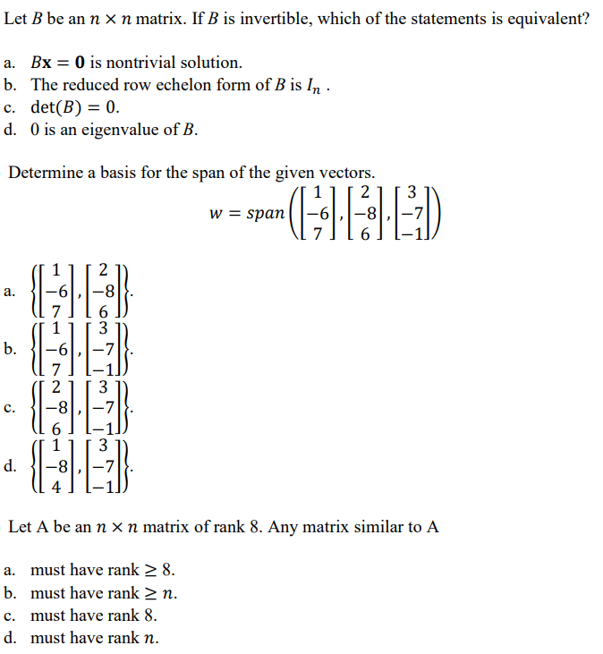 Solved 7. Given AE M. (F), let B the n x n matrix whose (i