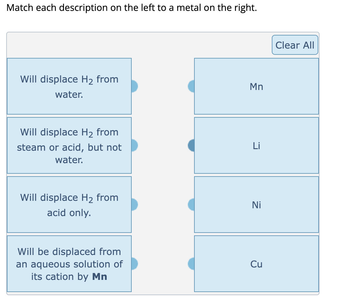 Solved Match each description on the left to a metal on the | Chegg.com