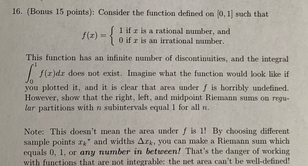 Solved 16. (Bonus 15 points): Consider the function defined | Chegg.com
