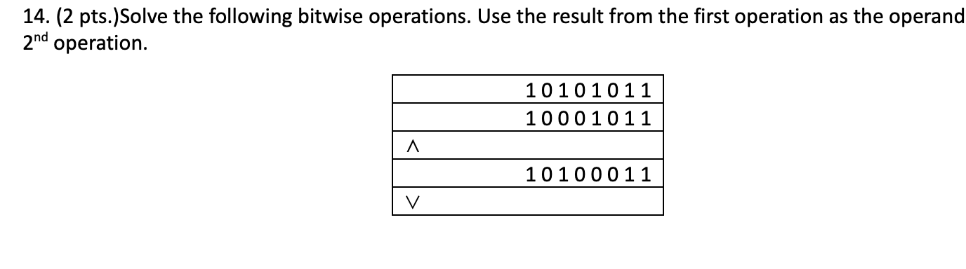 Solved 14. (2 Pts.)Solve The Following Bitwise Operations. | Chegg.com