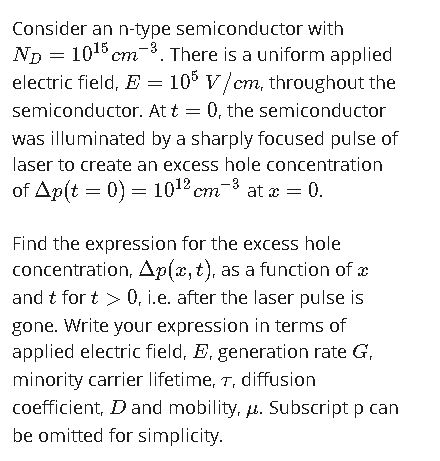 Consider An N Type Semiconductor With N D 10 15 Chegg Com