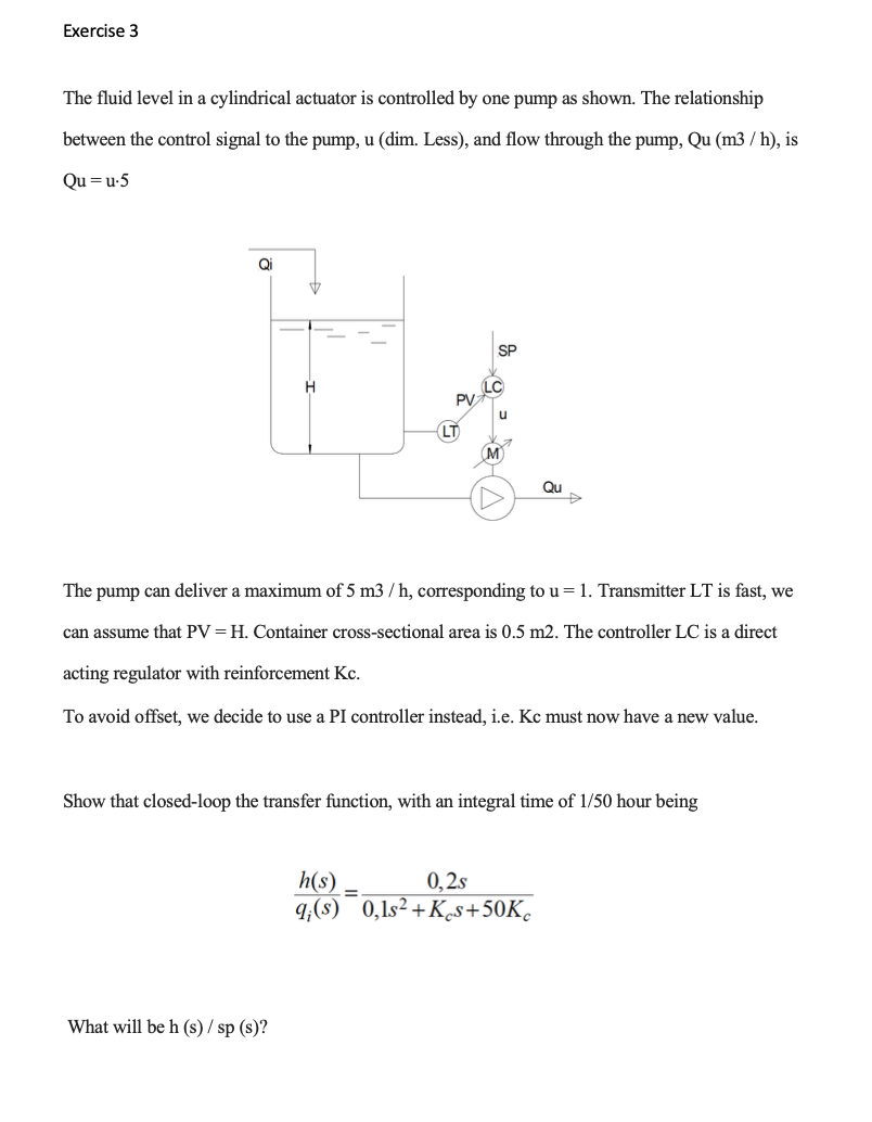 Solved Exercise 3 The fluid level in a cylindrical actuator | Chegg.com