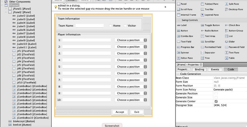 Solved Build batting lineup using GUI builder in NetBeans | Chegg.com