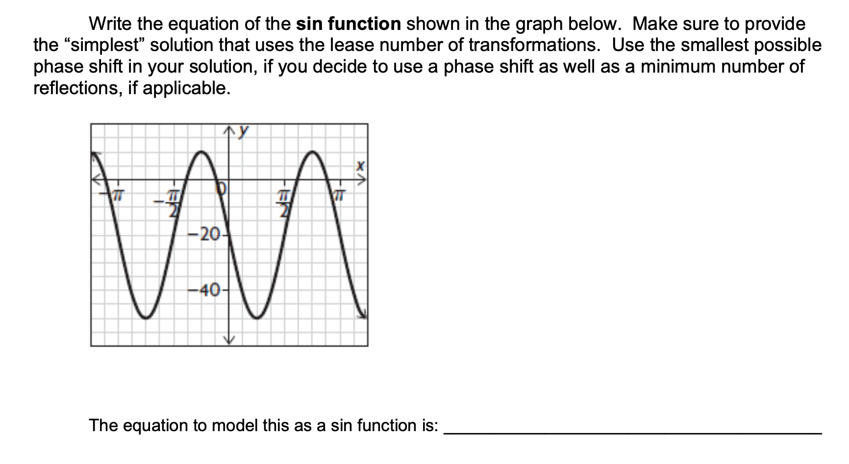 Solved Write The Equation Of The Sin Function Shown In The | Chegg.com