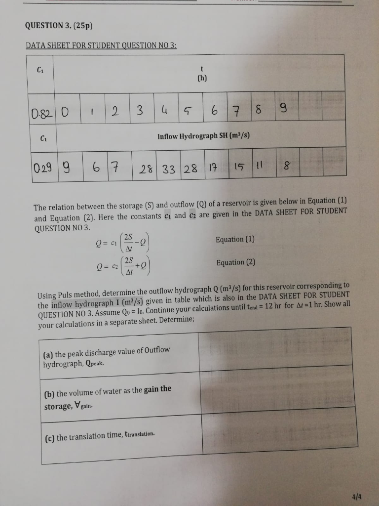 QUESTION 3.(25p) DATA SHEET FOR STUDENT QUESTION NO | Chegg.com