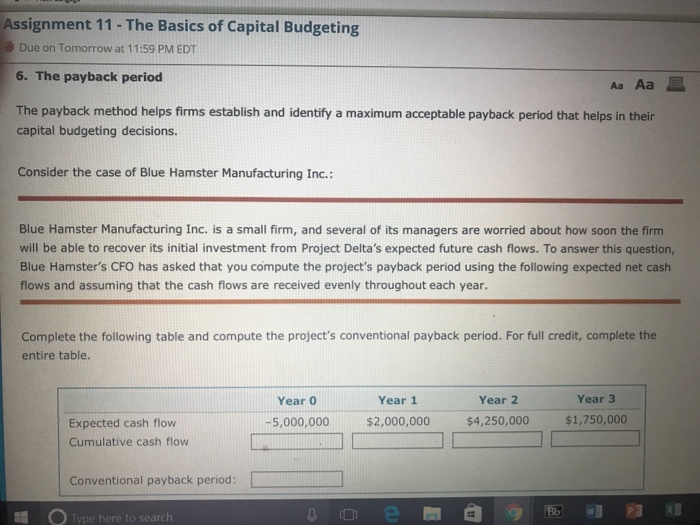 Solved Assignment 11 The Basics of Capital Budgeting Due on | Chegg.com