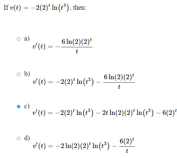 Solved If Y T 2 2 In 3 Then Oa V T 6 In 2 Chegg Com