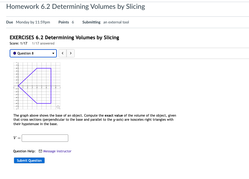 Solved Homework 6.2 Determining Volumes By Slicing Due | Chegg.com