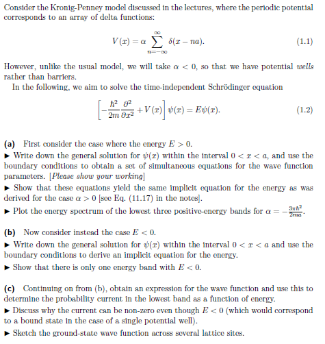 Solved Consider the Kronig-Penney model discussed in the | Chegg.com