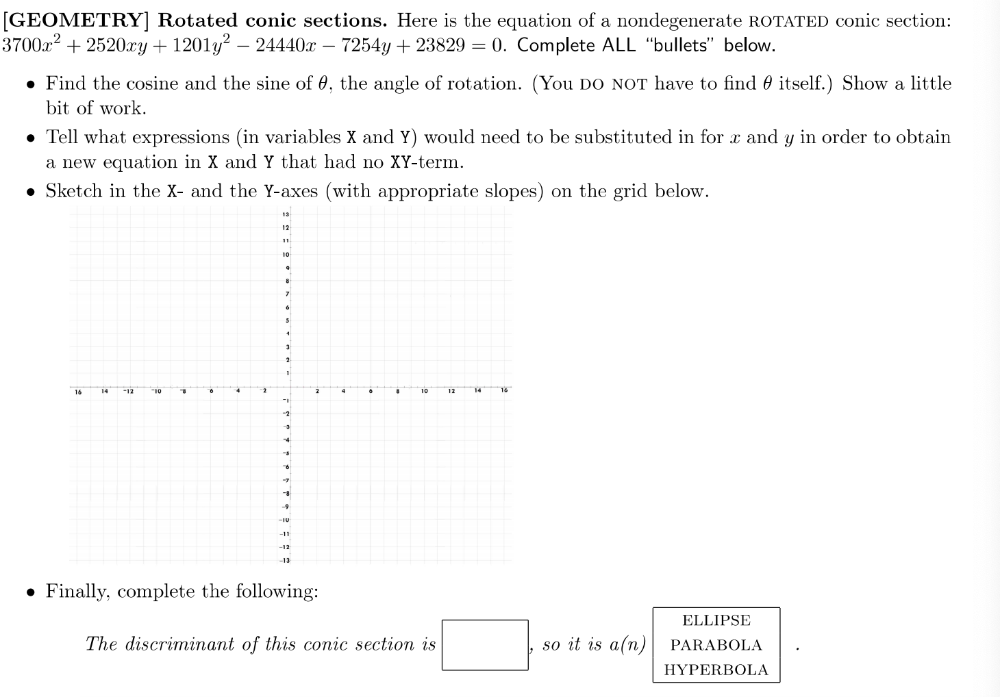 Solved [GEOMETRY] Rotated conic sections. Here is the | Chegg.com