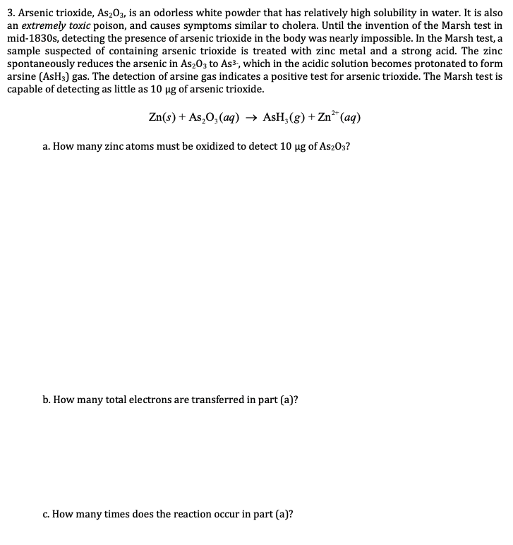 Solved 3. Arsenic trioxide, As2O3, is an odorless white | Chegg.com