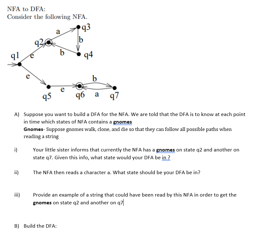 Solved NFA To DFA: Consider The Following NFA. A 193 B Ql é | Chegg.com