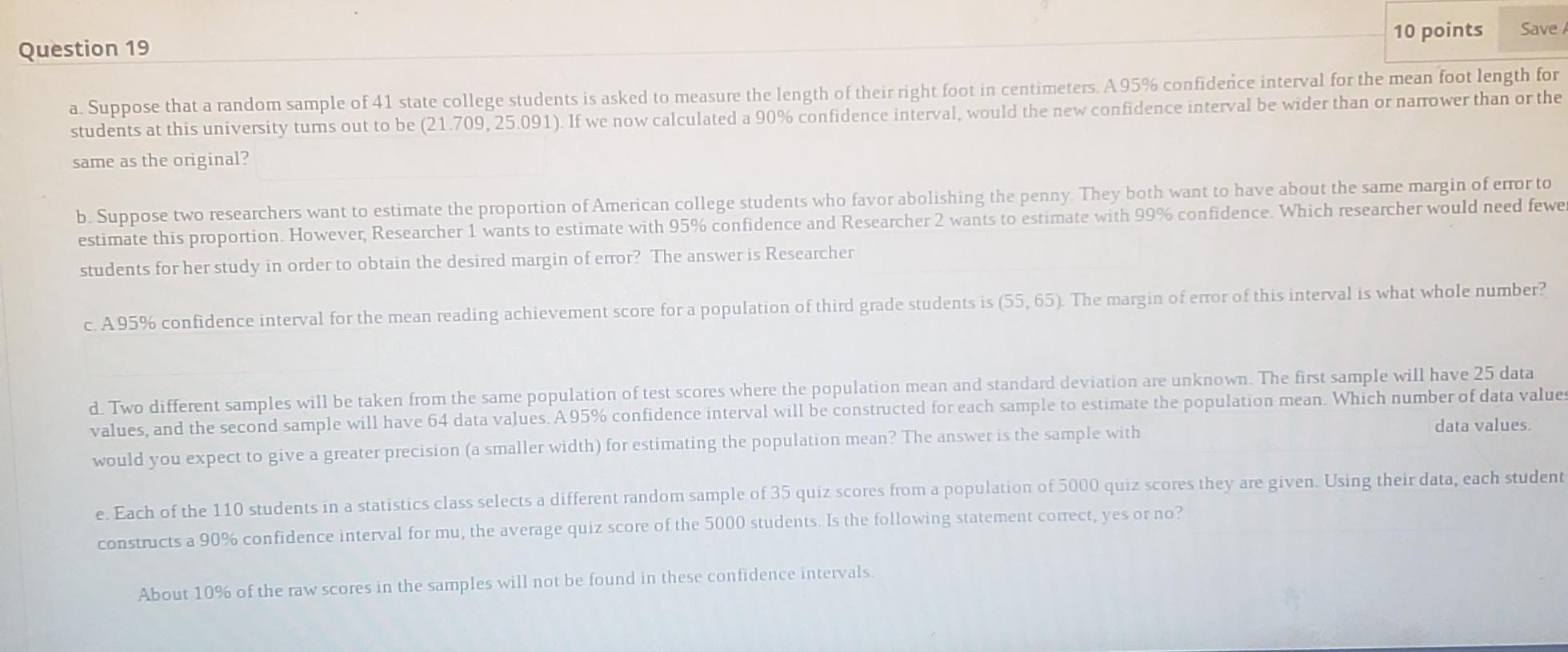 Solved 10 points Save Question 19 a. Suppose that a random | Chegg.com