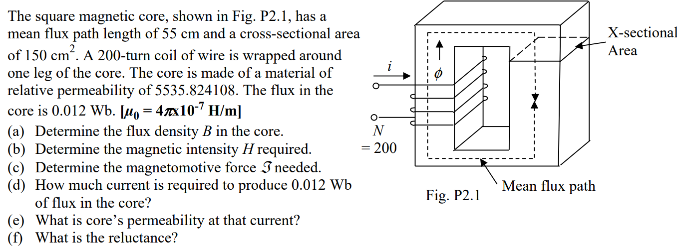 Solved X-sectional Area O The square magnetic core, shown in | Chegg.com