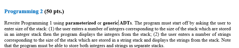 Solved Programming 1 (50 pts.) Write a C++ Stack abstract | Chegg.com