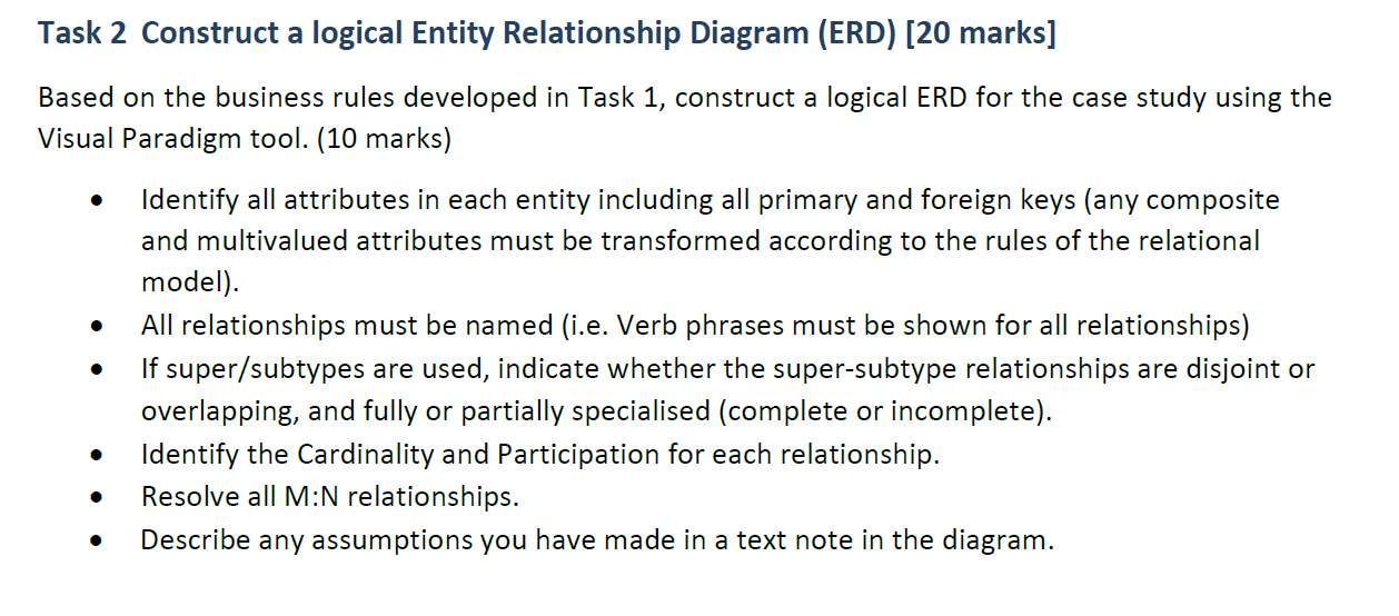 Solved Task 2 Construct a logical Entity Relationship | Chegg.com