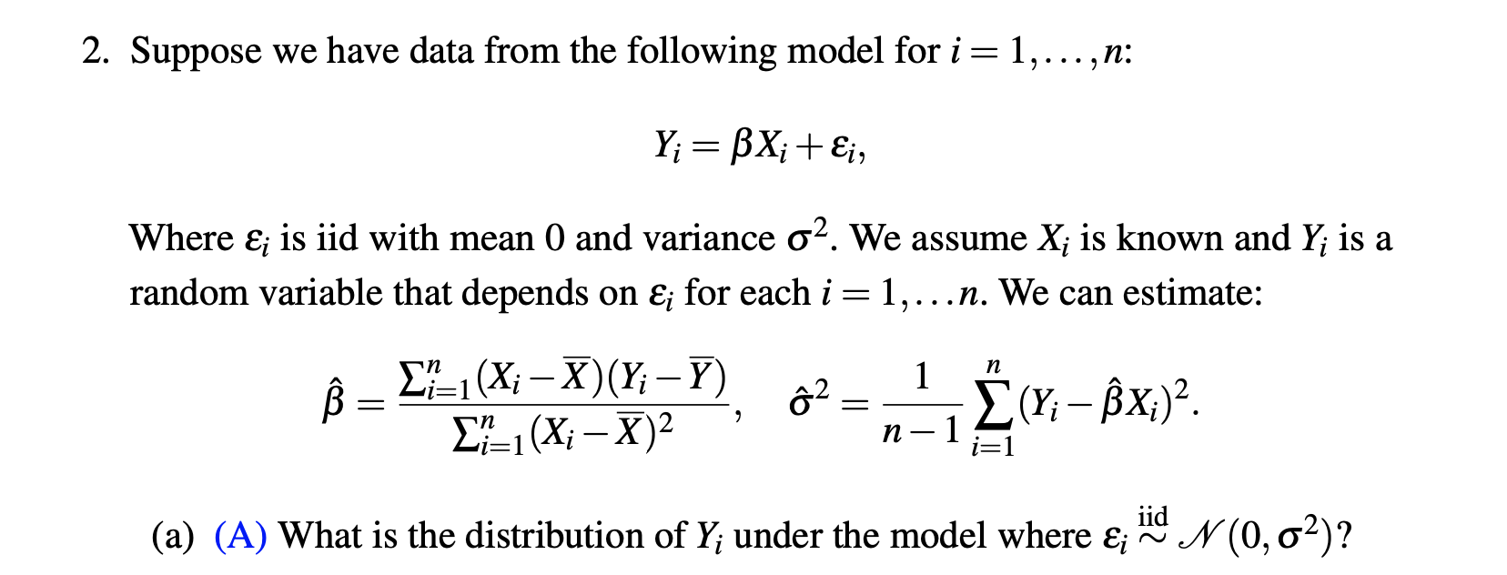 Solved 2. Suppose we have data from the following model for | Chegg.com