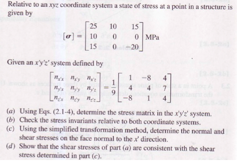 Solved Relative to an xyz coordinate system a state of | Chegg.com