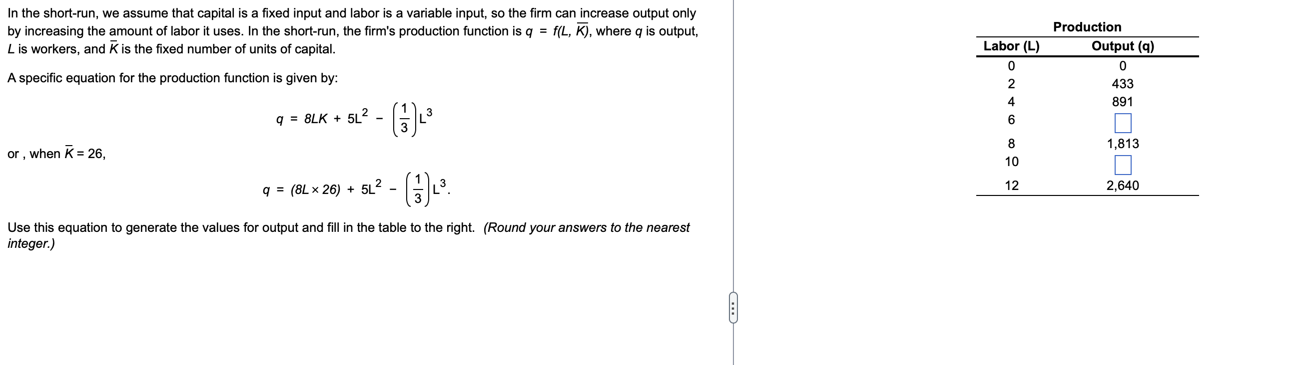 Solved Consider the production process represented by the | Chegg.com
