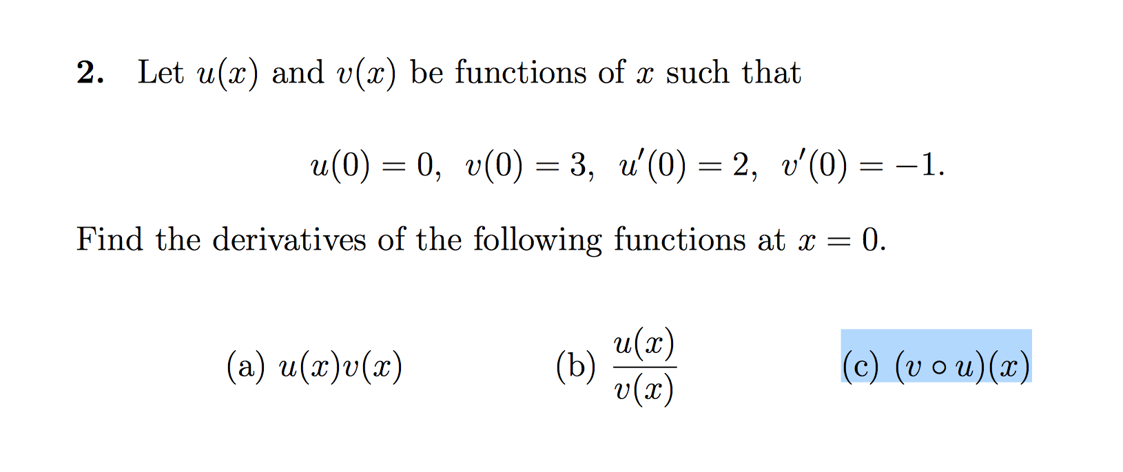 Solved U 0 0 V 0 3 U 0 2 V 0 1 Find The Deriva Chegg Com