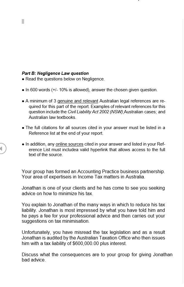 Solved Part B: Negligence Law question . Read the questions | Chegg.com