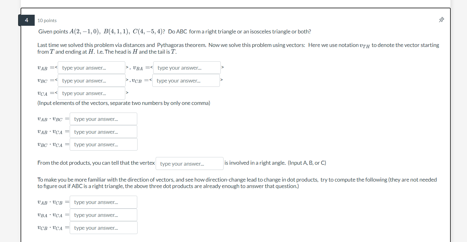 Solved 10 Points Given Points A(2,−1,0),B(4,1,1),C(4,−5,4) ? | Chegg.com