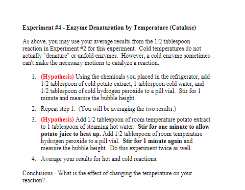 heat denaturation of enzymes experiment