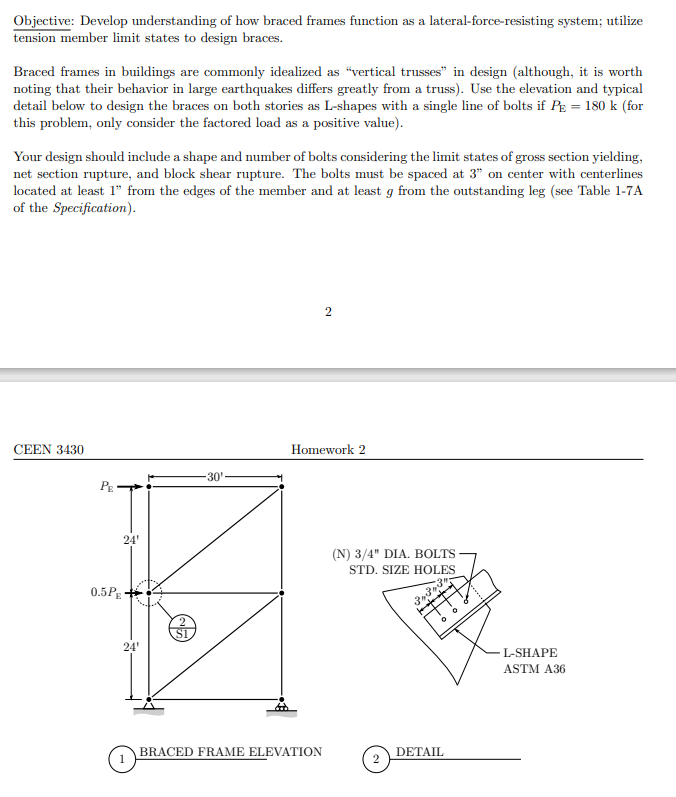 Objective: Develop understanding of how braced frames function as a lateral-force-resisting system; utilize tension member li