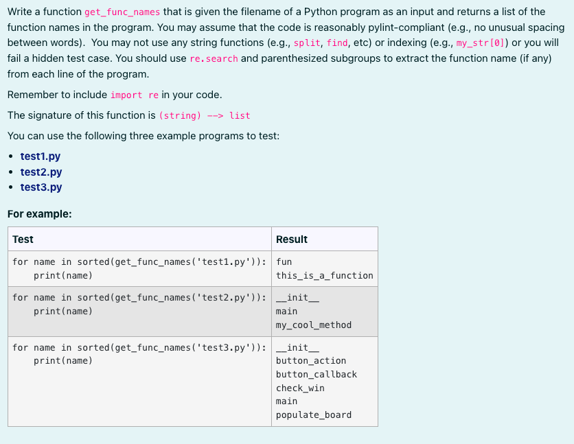 Solved Write a function get_func_names that is given the | Chegg.com
