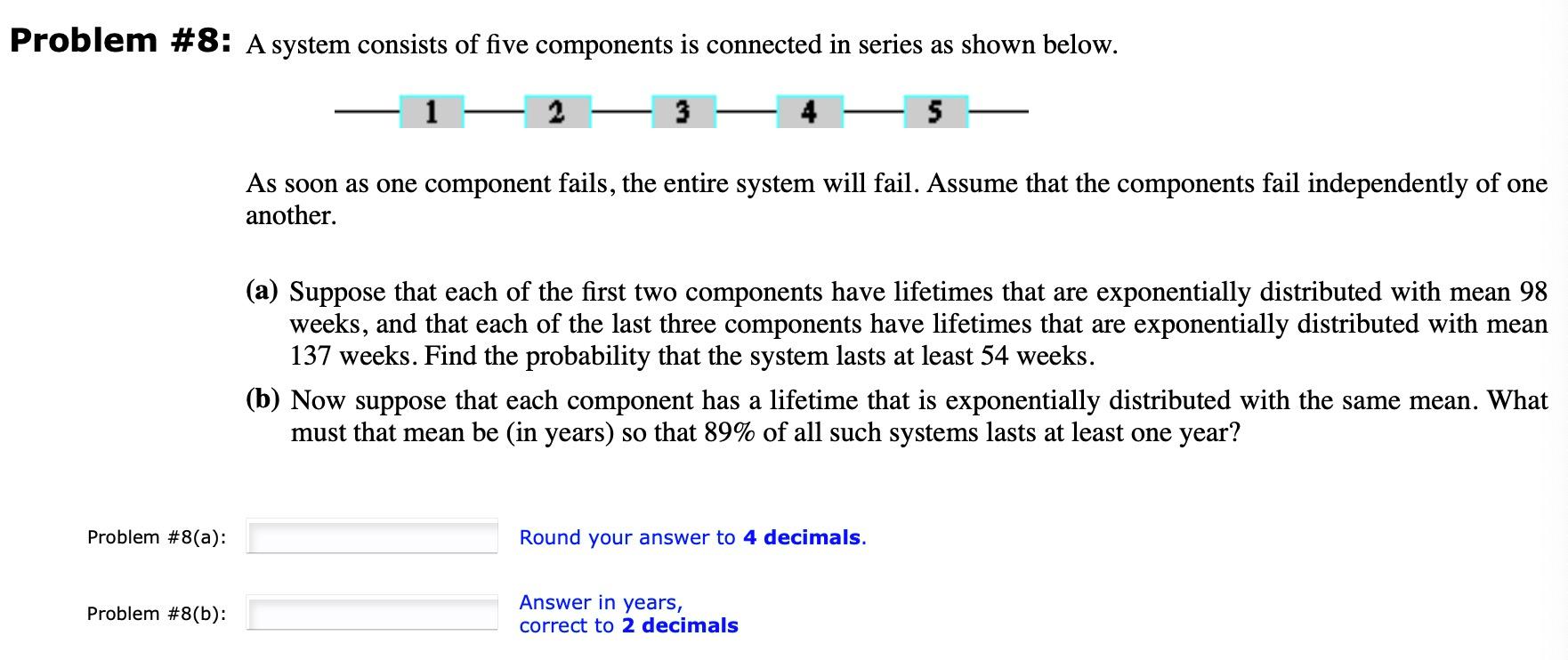 Solved Problem #8: A system consists of five components is | Chegg.com