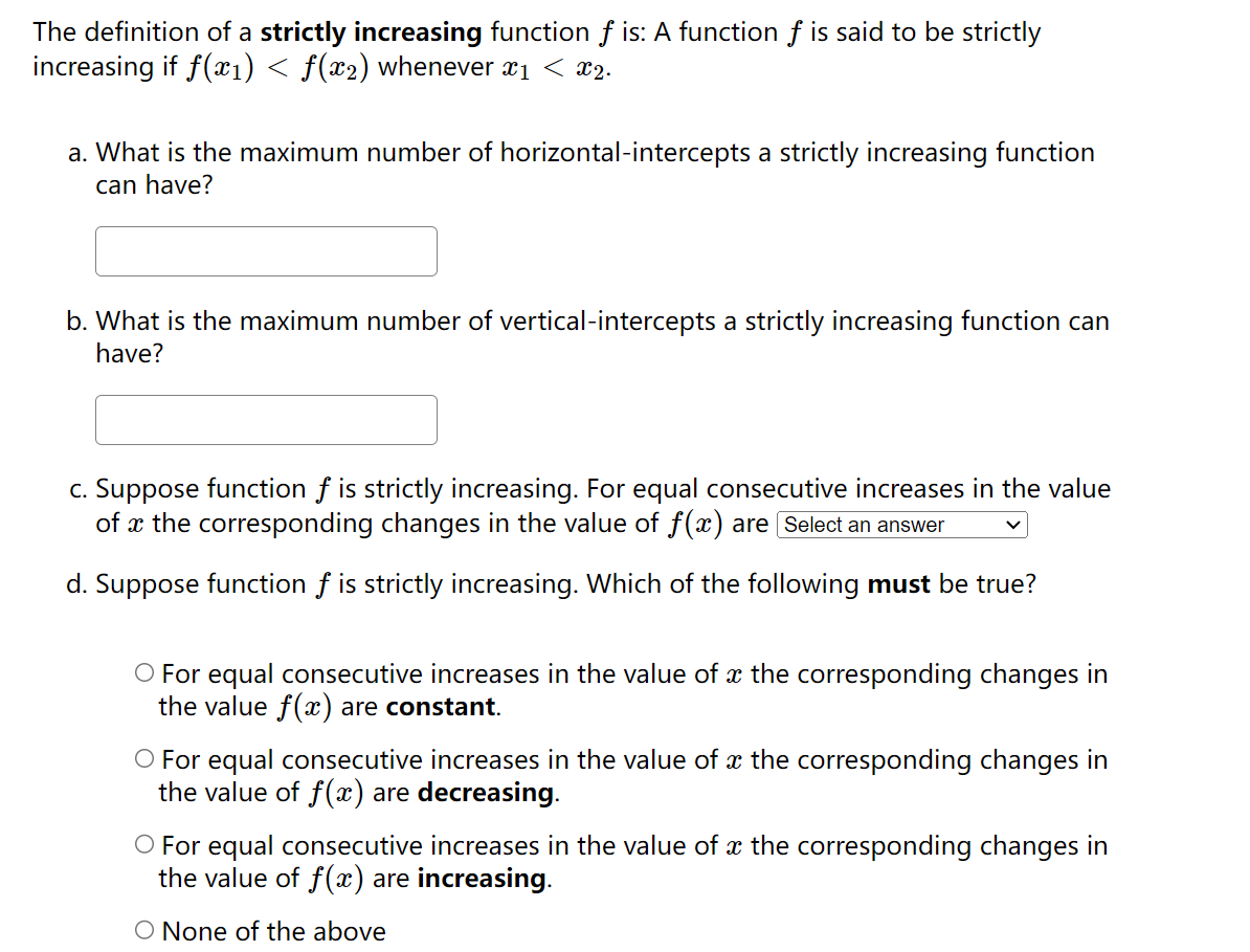 Solved The definition of a strictly increasing function f | Chegg.com