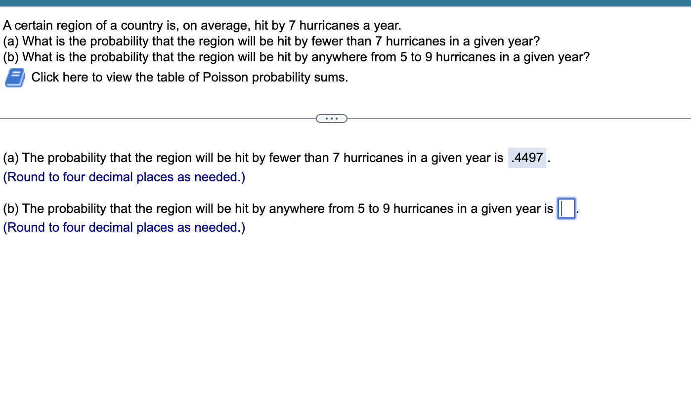 Solved A certain region of a country is, on average, hit by | Chegg.com