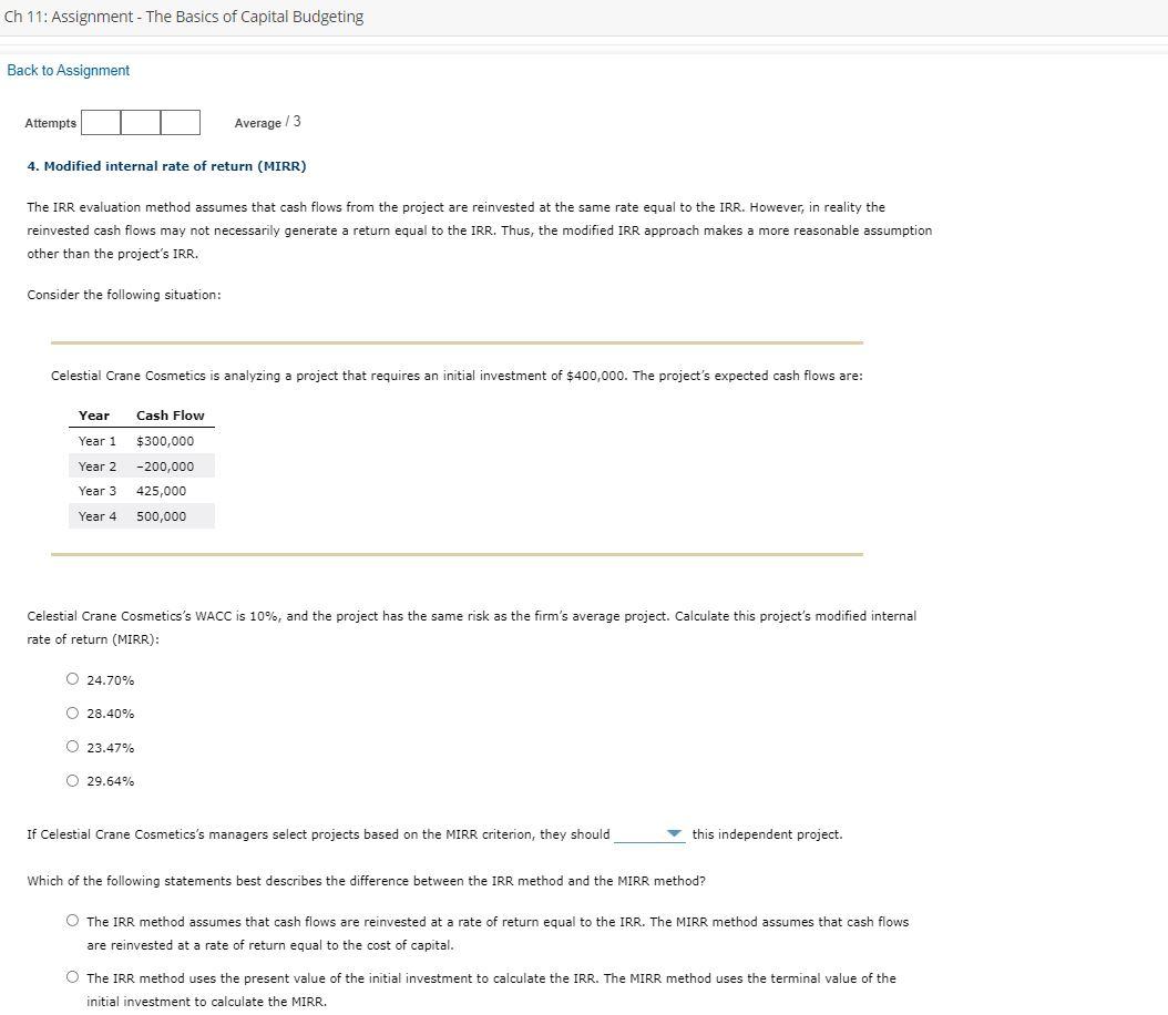 Solved Ch 11: Assignment - The Basics of Capital Budgeting | Chegg.com