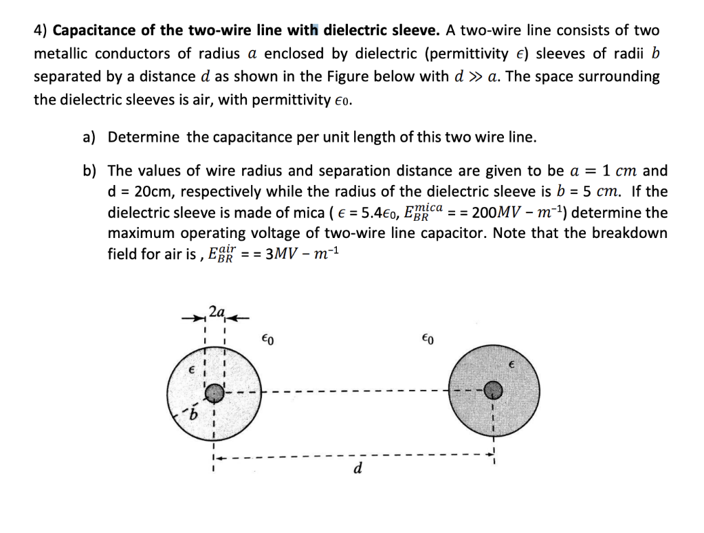 Solved 4) Capacitance of the two-wire line with dielectric | Chegg.com