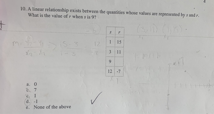 Solved 10. A linear relationship exists between the | Chegg.com