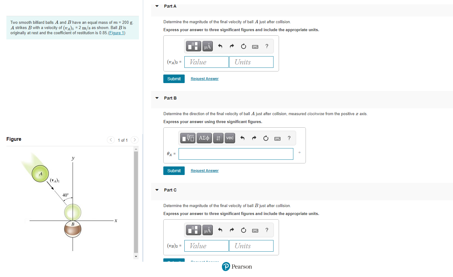 Solved Two smooth billiard balls A and B have an equal mass