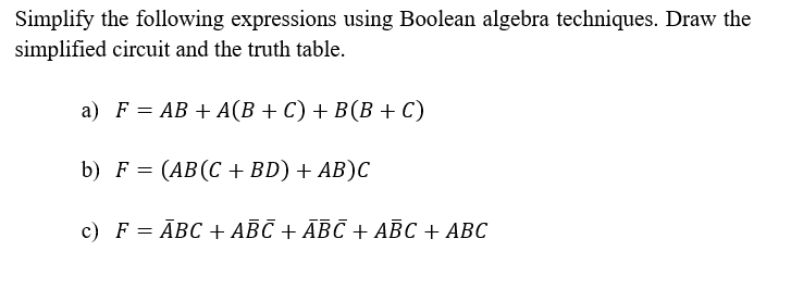 Simplify The Following Expressions Using Boolean | Chegg.com