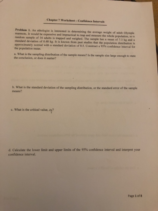 Solved Chapter 7 Worksheet Confidence Intervals Problem 1 Chegg