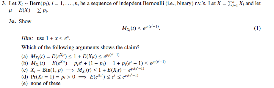 Solved 3 Let X Bern Pi I 1 N Be A Sequence O Chegg Com