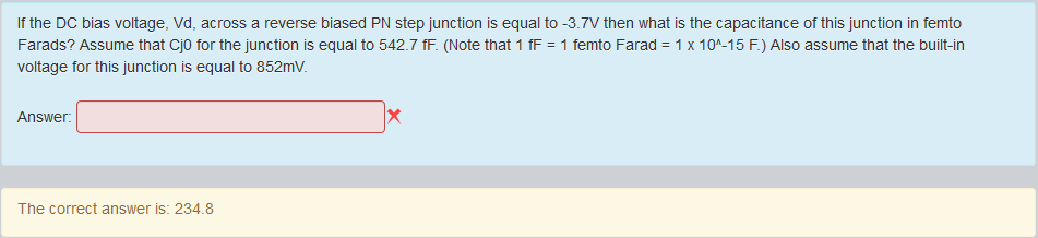 Solved If the DC bias voltage, Vd, across a reverse biased | Chegg.com