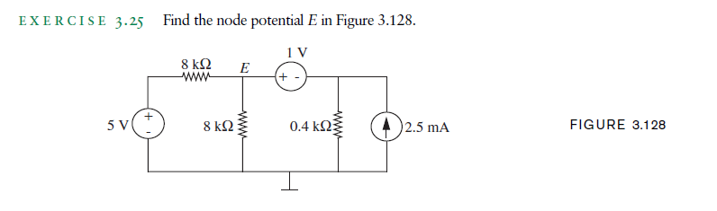 Solved EXERCISE 3.25 Find the node potential E in Figure | Chegg.com
