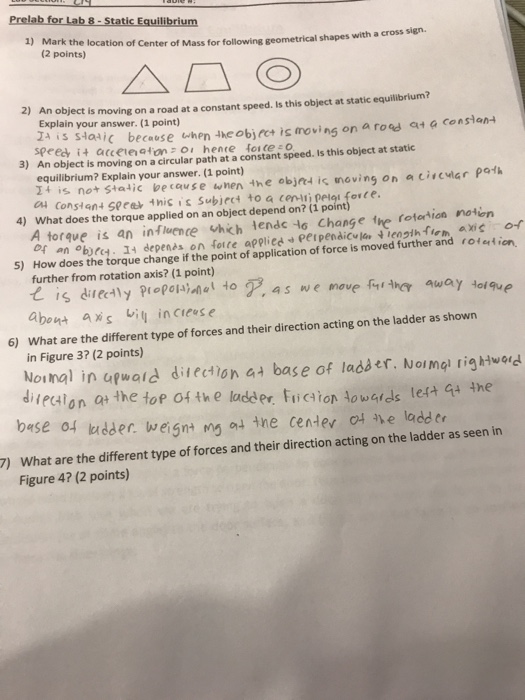 Solved Prelab for Lab 8-Static Equilibrium 1) Mark the | Chegg.com