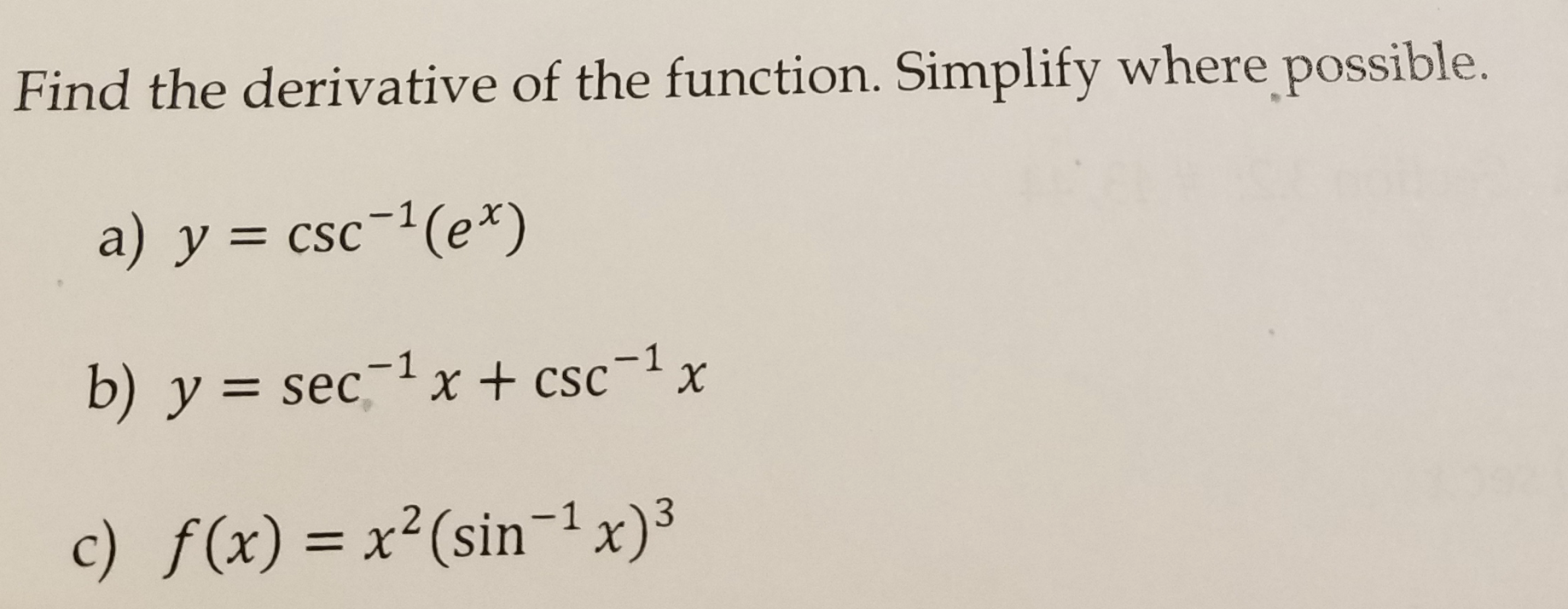 find the derivative of the function. simplify where possible y=sin-1(2x 1)