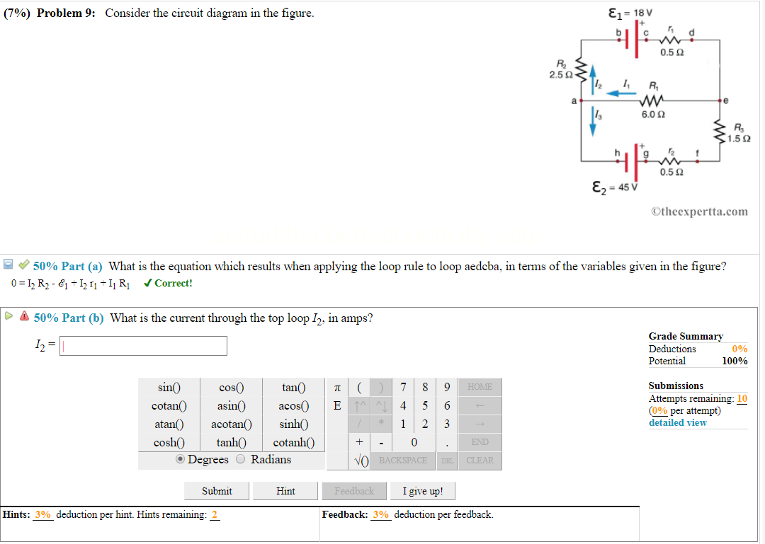 Solved (7%) Problem 9: Consider the circuit diagram in the | Chegg.com