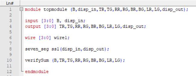 Solved Ln# 2 3 4 5 6 7 ç module verifySum (B, TR, TG, RR, | Chegg.com