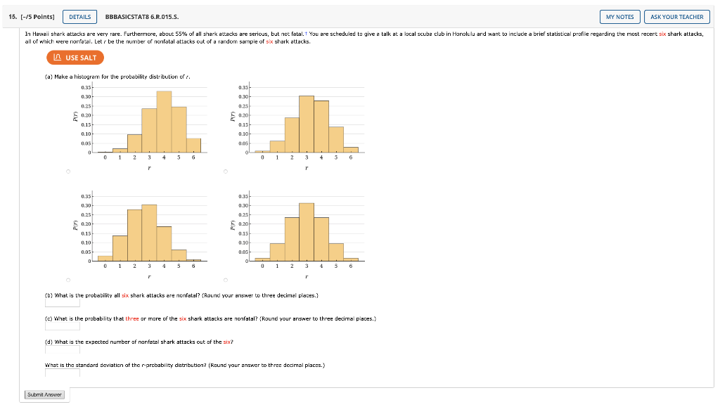 Solved 15. (-/5 Points) DETAILS BBBASICSTAT8 6.R.015.S. MY | Chegg.com