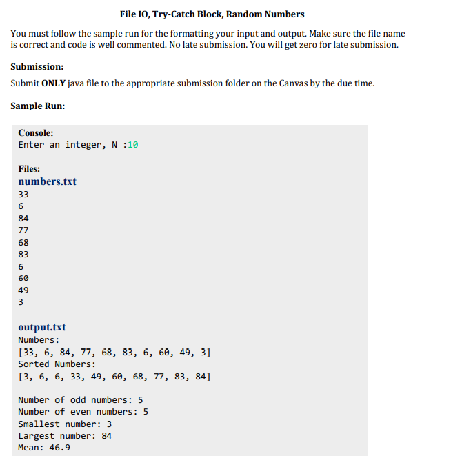 Solved File 10, Try-Catch Block, Random Numbers In this lab | Chegg.com image.