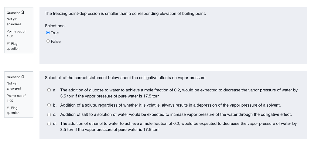 Solved Question 3 The Freezing Point-depression Is Smaller | Chegg.com