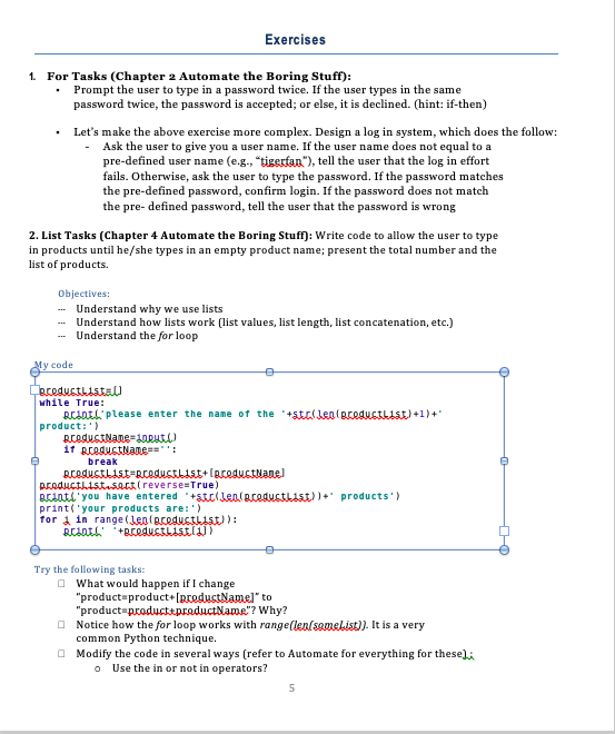 Solved Exercises 1 For Tasks (Chapter 2 Automate the Boring | Chegg.com