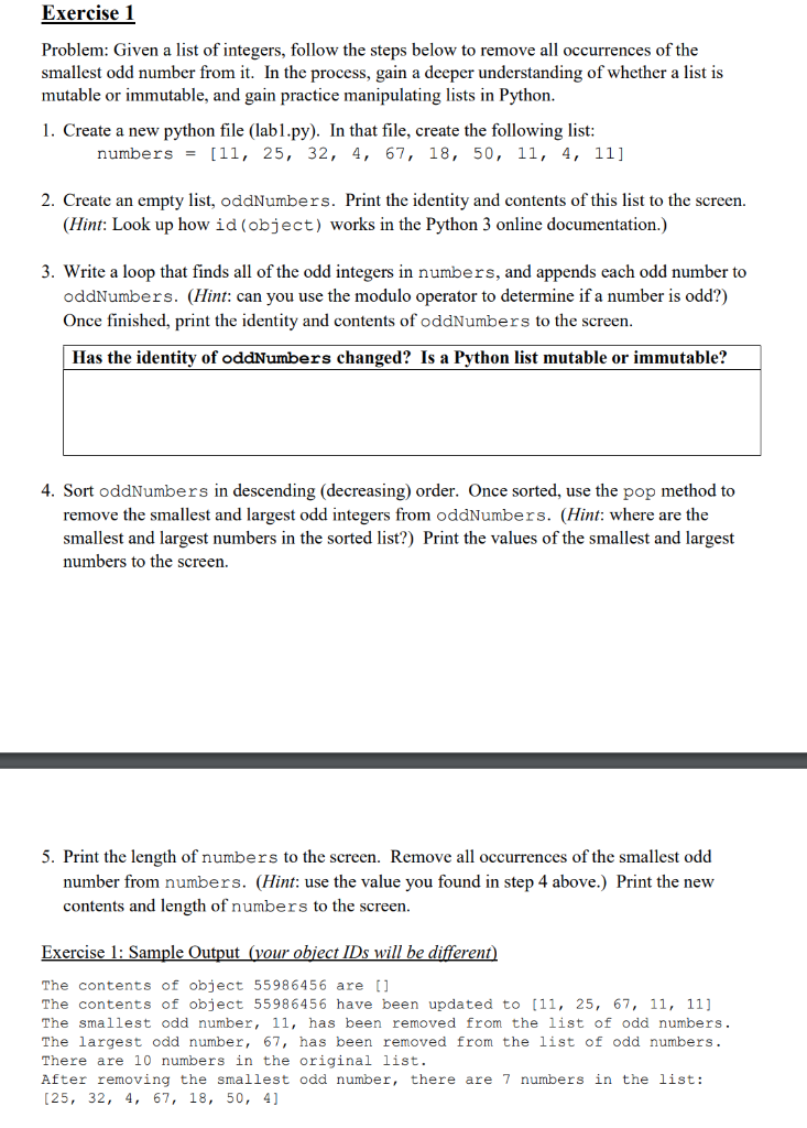 Solved Exercise1 Problem: Given a list of integers, follow | Chegg.com
